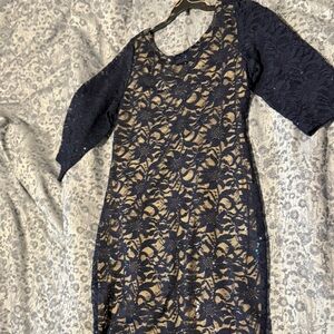 Ronni Nicole Navy Lace Dress with Cream Lining